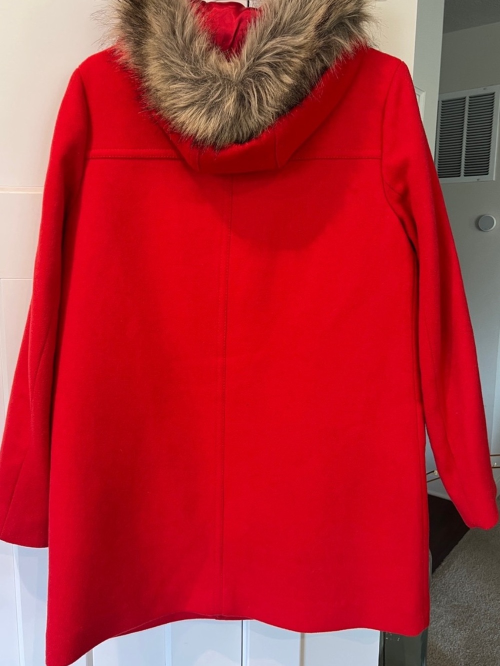 J. Crew Red Pea Coat with Faux Fur Trim - Picture 2 of 3